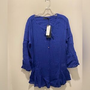 Vix Paula Hermanny Blue Tiered Ruffle Tunic Blouse Bell Sleeves Size XS NWT